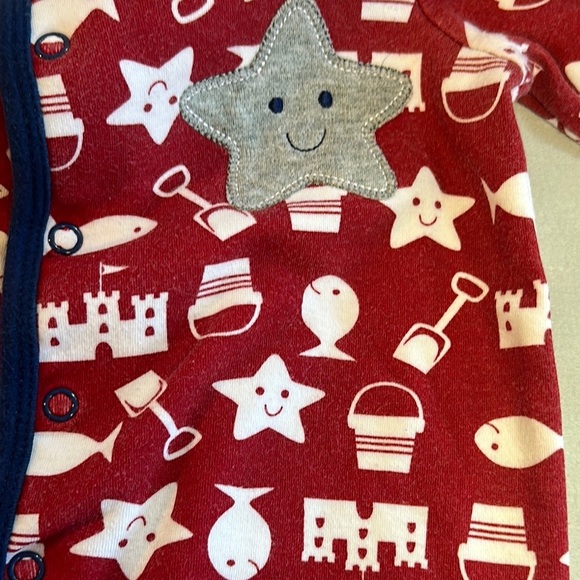 Pekkle - lined Red Kids One Piece sleeper with Fish Pattern - Picture 4 of 5